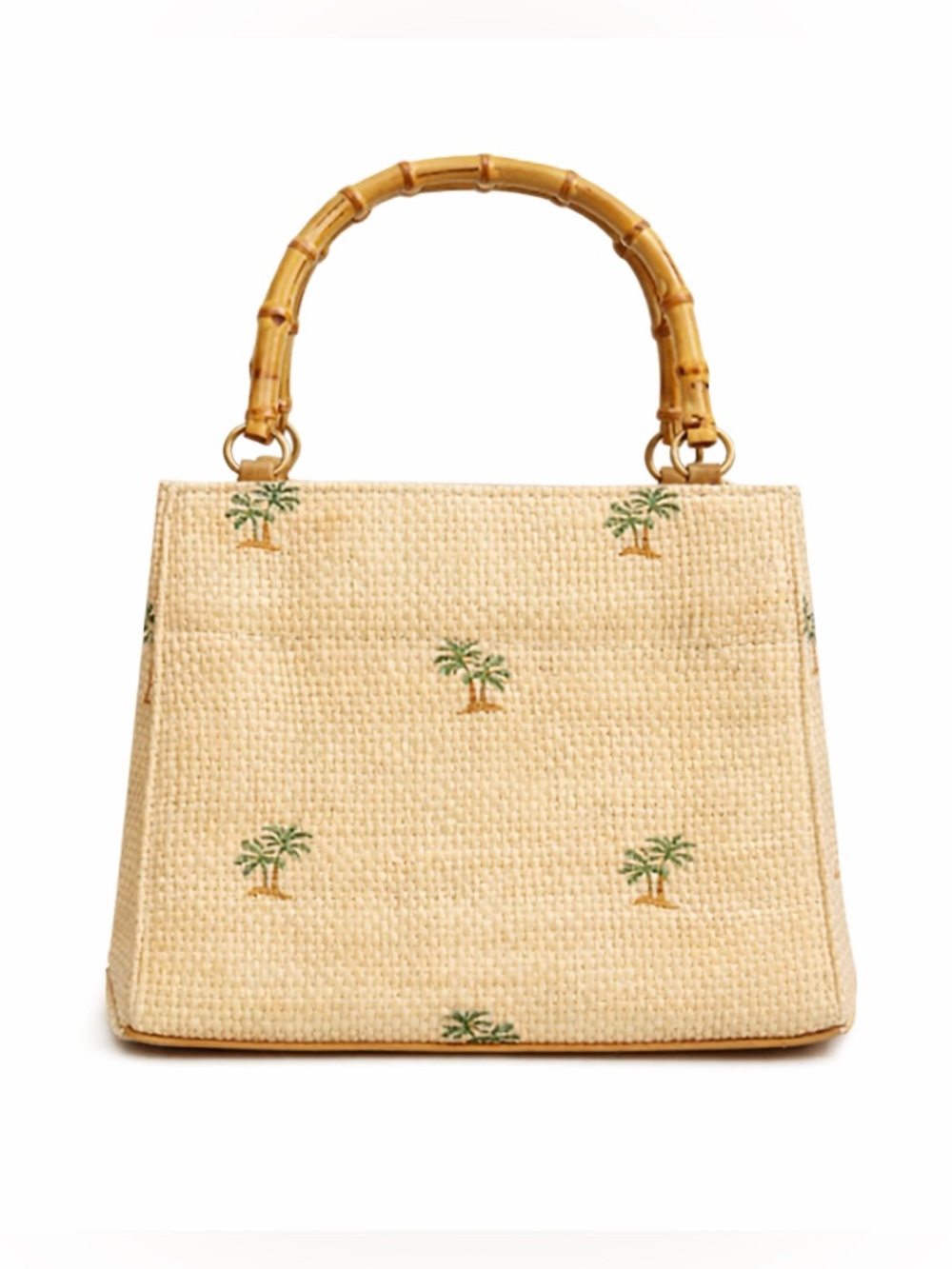 Sunny Hawaii Bamboo Handle Palm Tree Tote Bag